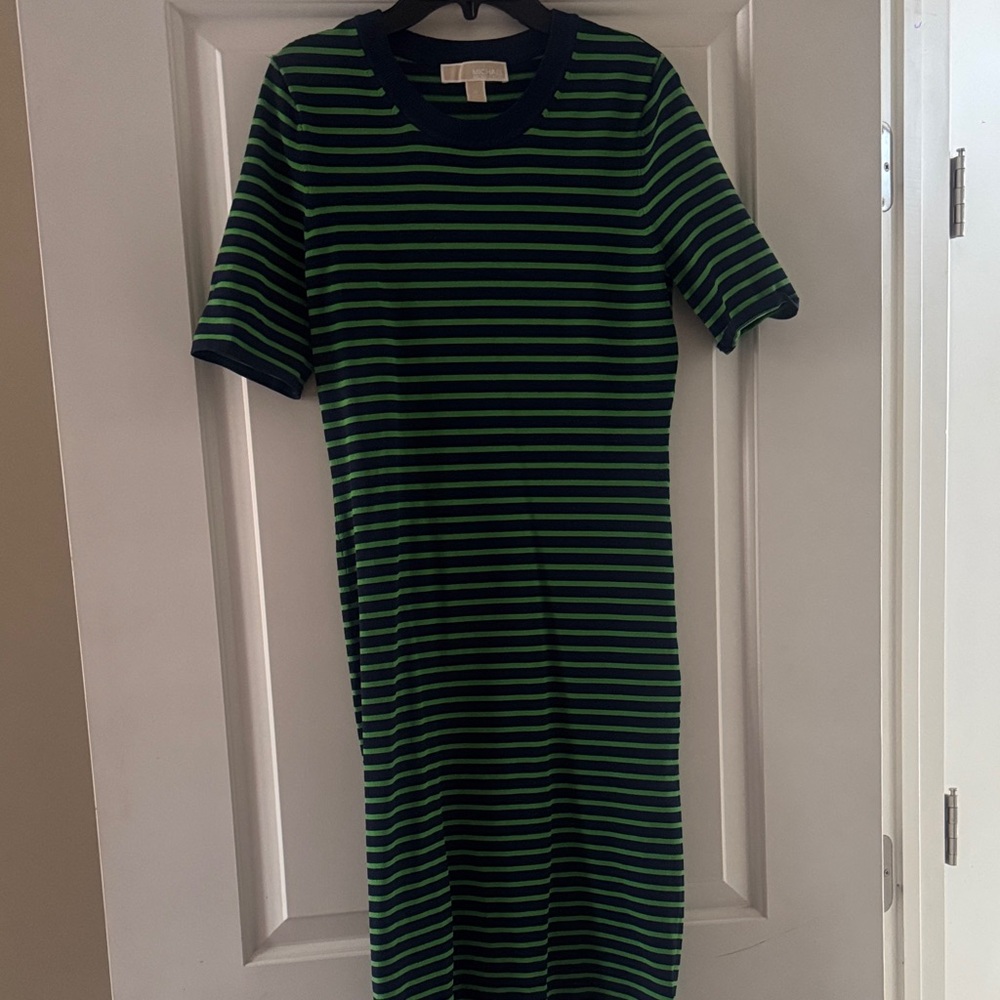 Michael Kors Navy and Green Striped Top